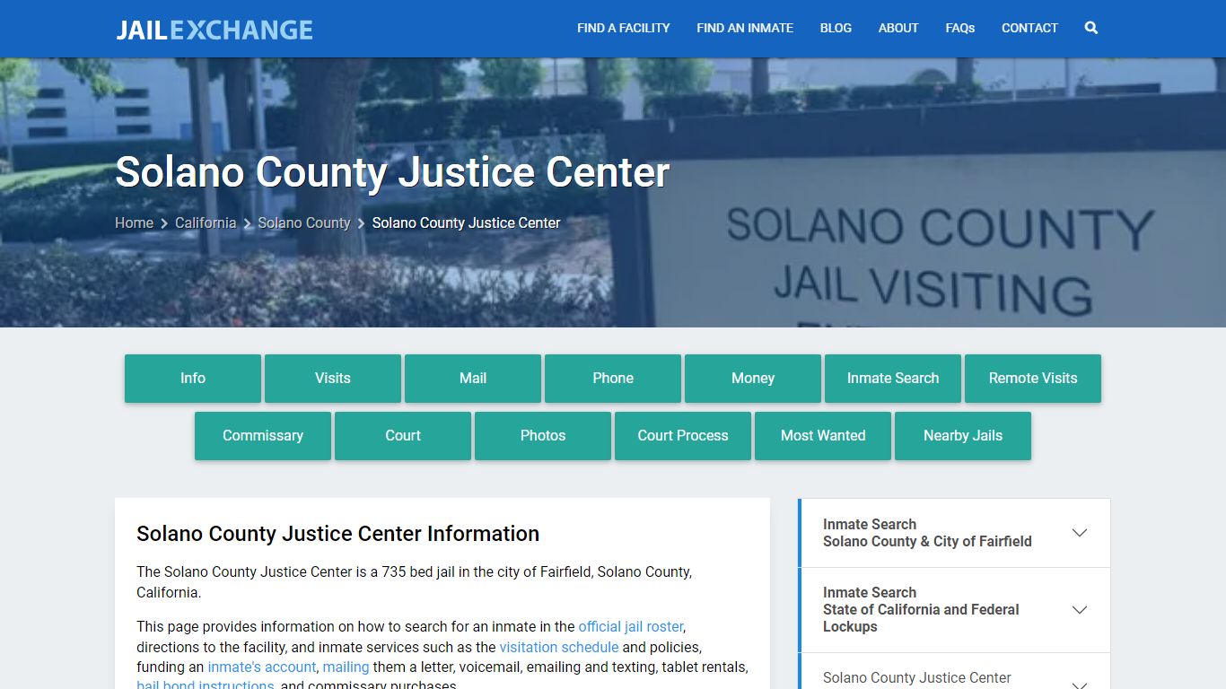 Solano County Justice Center, CA Inmate Search, Information - Jail Exchange